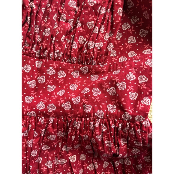 Hearts & Found Red Floral Rose Print Puff Sleeve Midi Dress Small Vintage Style - Picture 4 of 8